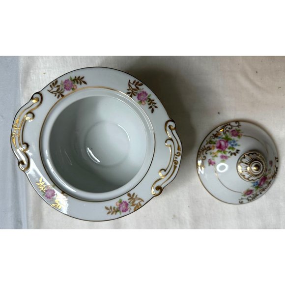 Maruichi Sugar Bowl Creamer Server China Set 40s Pink Roses Gold Discontinued - Picture 12 of 16